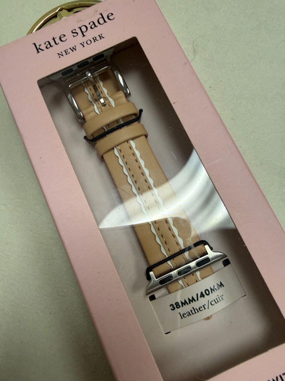 kate spade Beige Leather Apple Watch Band with White Stitching